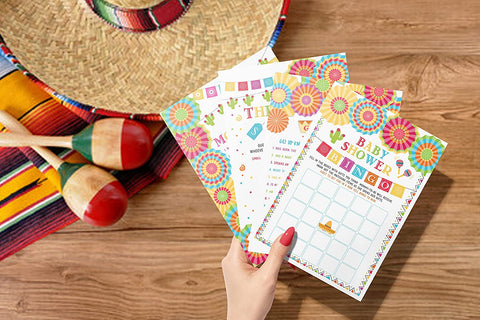 Fiesta Mexican Baby Shower Games, Bingo, Find The Guest, The Price is Right, Who Knows Mommy Best, 25 Games Each - Your Main Event