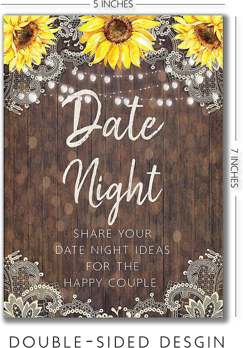 Sunflower Rustic Wood Date Night Game Sign and Cards Great For Bridal Showers and Weddings, Floral - Your Main Event