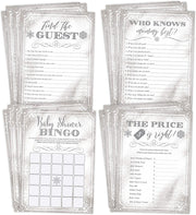 Winter Snowflake Baby Shower Games, 25 games each Bingo, Find The Guest, The Price Is Right, Who Knows Mommy Best, Silver White Snow Ideas - Your Main Event