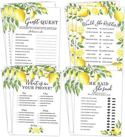 Lemon Bridal Shower Bachelorette Games, Floral, Neutral, He Said She Said, Find The Guest Quest, Would She Rather, What's In Your Phone Game, 25 games each - Your Main Event