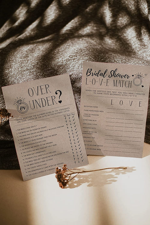 Bridal Shower Bachelorette Games, Rustic Kraft, Word Match, What Did The Groom Say, Over and Under, Wedding Alphabet, 25 games each - Your Main Event