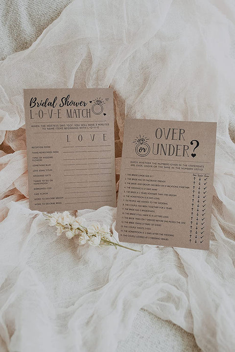 Bridal Shower Bachelorette Games, Rustic Kraft, Word Match, What Did The Groom Say, Over and Under, Wedding Alphabet, 25 games each - Your Main Event