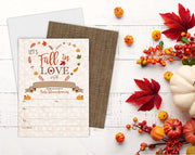Pumpkin Fall in Love Baby Shower Invitations, Autumn Fall Leaves Invite, Neutral Burlap, 20 Fill in Style with Envelopes - Your Main Event