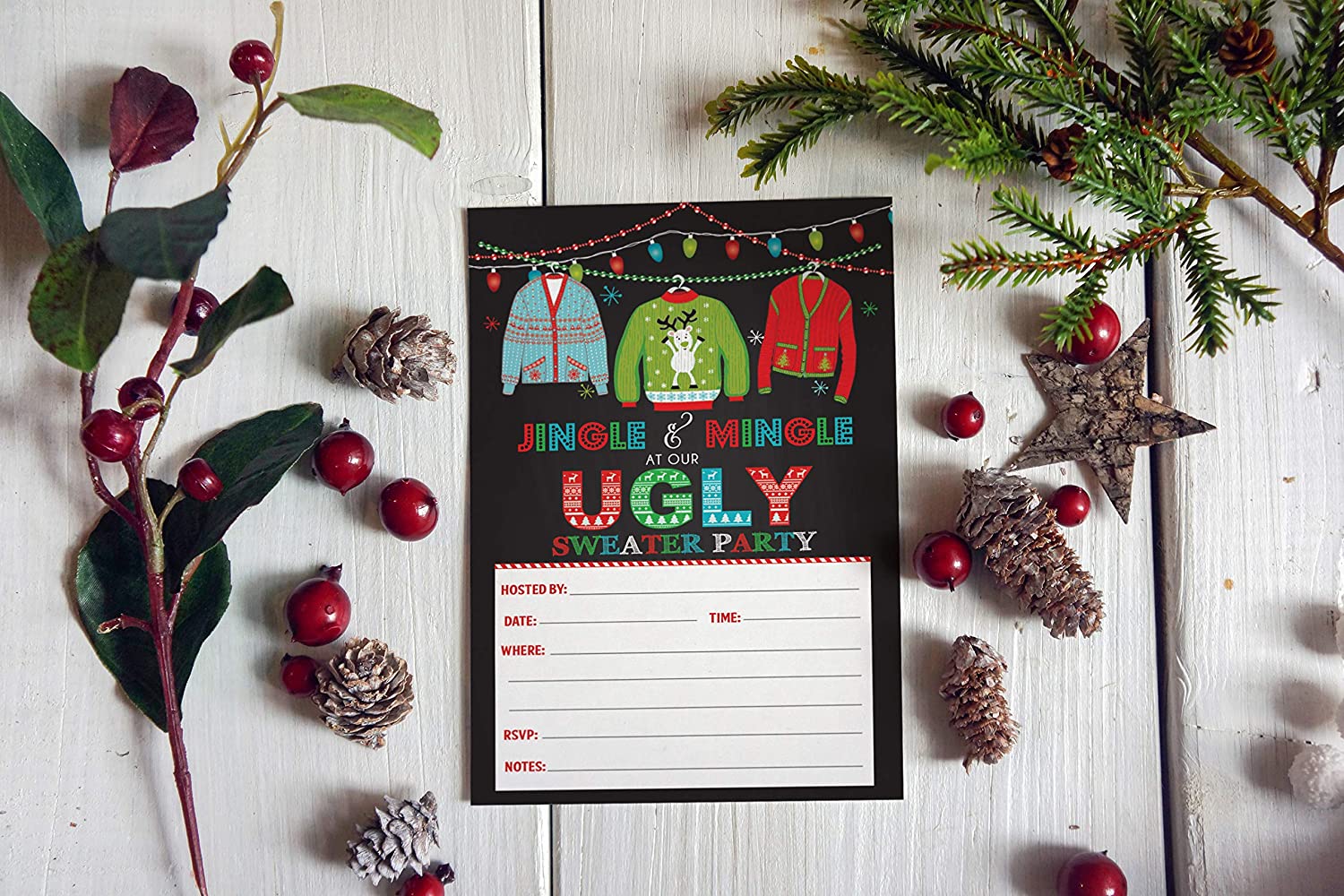 Ugly Sweater and Mask Christmas Party Invitation Evite - Your Main Event