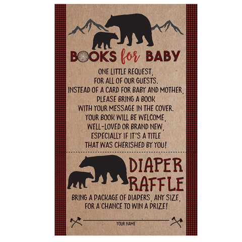 Lumberjack Baby Shower Bear Book Request Diaper Raffle Card, Lumberjack Book Request Card, Bear Diaper Raffle Card, 50 Count - Your Main Event