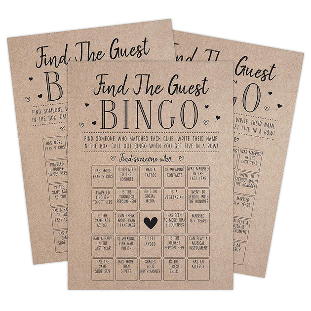 Find the Guest Bingo Game For Bridal Shower, Baby Shower and ...