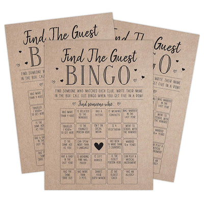 Find the Guest Bingo Game For Bridal Shower, Baby Shower and Bachelorette Parties, 50 Game Cards Included - Your Main Event