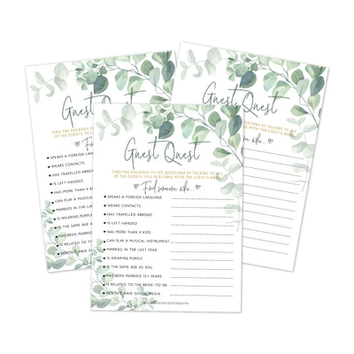 Find The Guest Game, Great For Bridal Shower or Baby Shower, Greenery Eucalyptus - Your Main Event