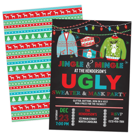 Ugly Sweater and Mask Christmas Party Invitation Evite - Your Main Event