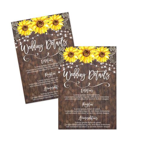 Rustic Lace Sunflower Wedding Details Card Printable - Your Main Event