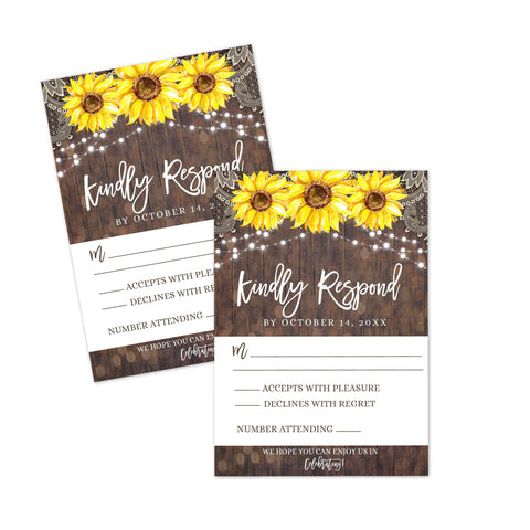 Rustic Lace Sunflower RSVP Response Card Printable - Your Main Event