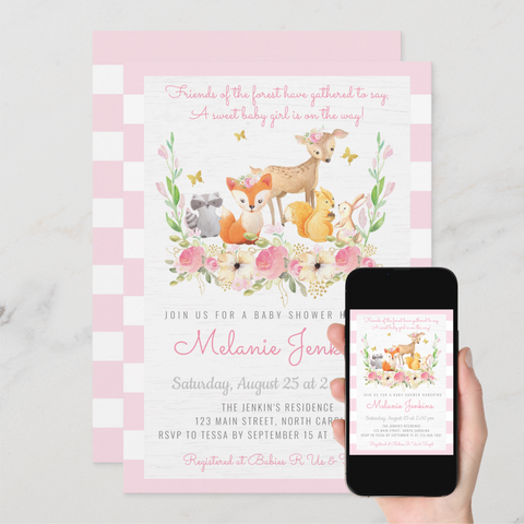 Girl Woodland Deer Baby Shower Invitation - Your Main Event