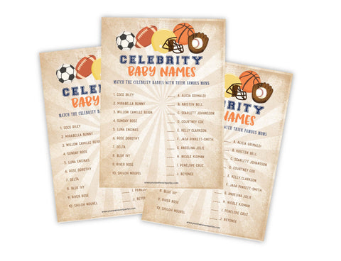 Sports Celebrity Name Baby Shower Game - Your Main Event