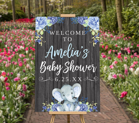 Boy Elephant Baby Shower Welcome Poster - Your Main Event