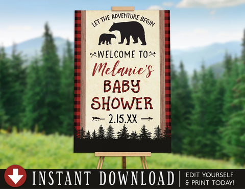 Bear Lumberjack Baby Shower Welcome Sign Poster - Your Main Event