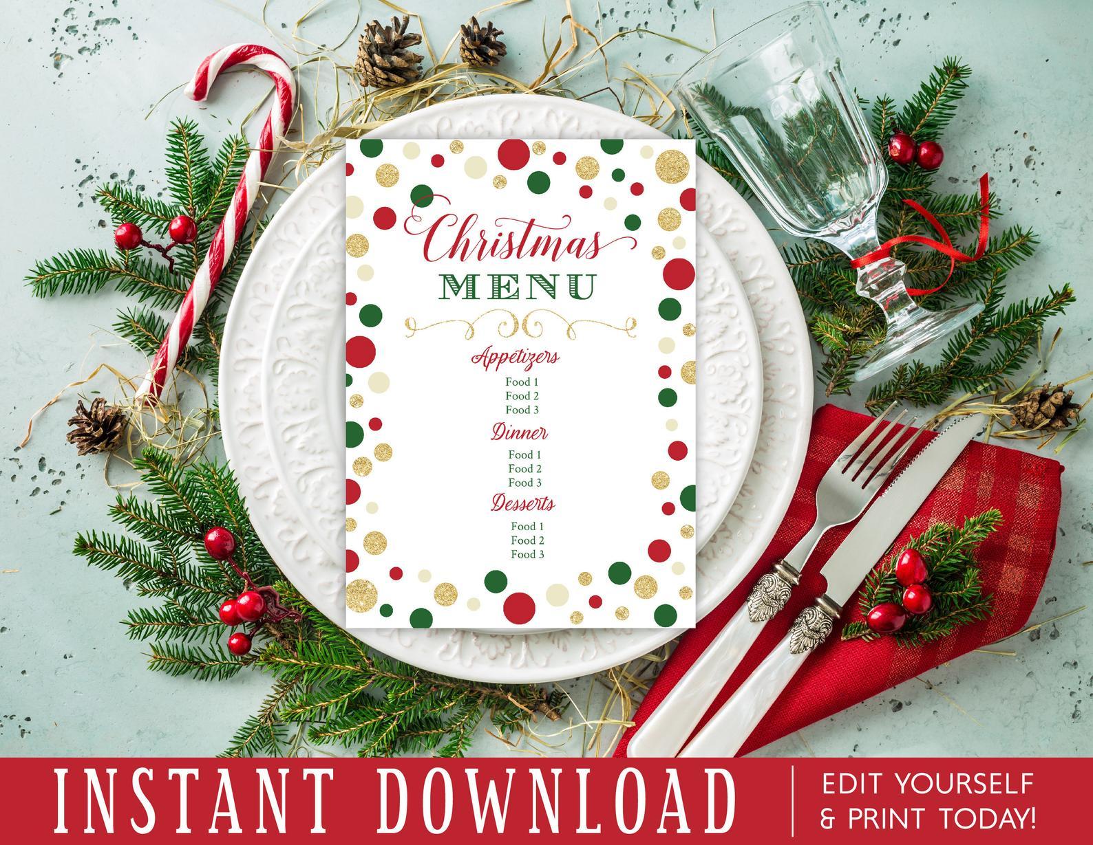 Christmas Party Menu Printable Editable Template - Your Main Event