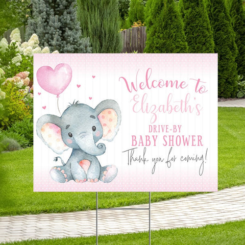 Elephant Pink Baby Shower Yard Sign Welcome Poster Sign Printable - Your Main Event