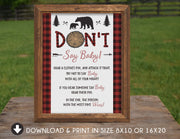 Bear Don't Say Baby Sign Lumberjack Baby Shower Sign Lumberjack Don't Say Baby Sign Lumberjack Baby Shower Games Decorations Sign Poster - Your Main Event