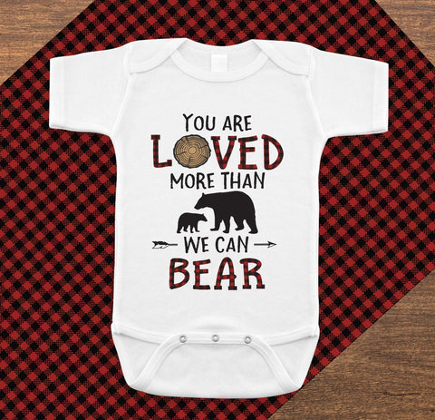Lumberjack Onesie You Are Loved More Than We Can Bear, Baby Shower Gift - Your Main Event