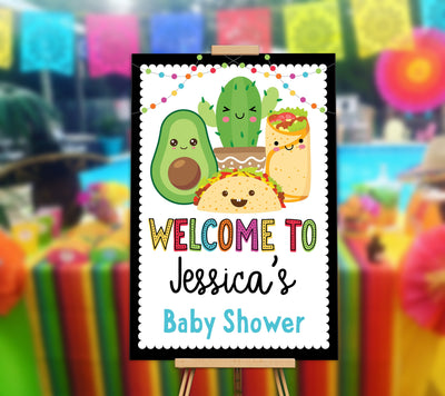 Fiesta Taco Welcome Sign Baby Shower Edit Yourself Editable Poster Digital File, Avacado, Burrito, Cactus - Your Main Event
