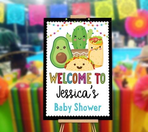 Fiesta Taco Welcome Sign Baby Shower Edit Yourself Editable Poster Digital File, Avacado, Burrito, Cactus - Your Main Event