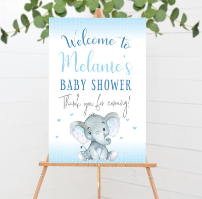 Blue Elephant Baby Shower Welcome Poster Sign Printable - Your Main Event